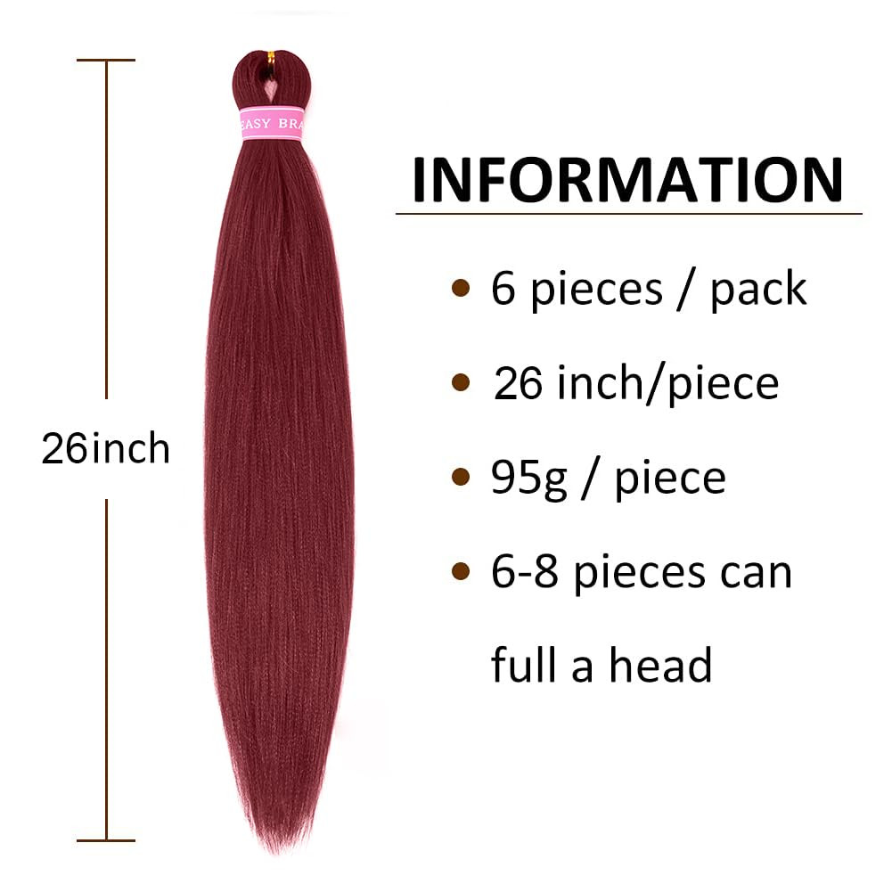 Burgundy Braiding Hair Extensions for Braids 6 Packs Yaki Texture Wine Red Pre S