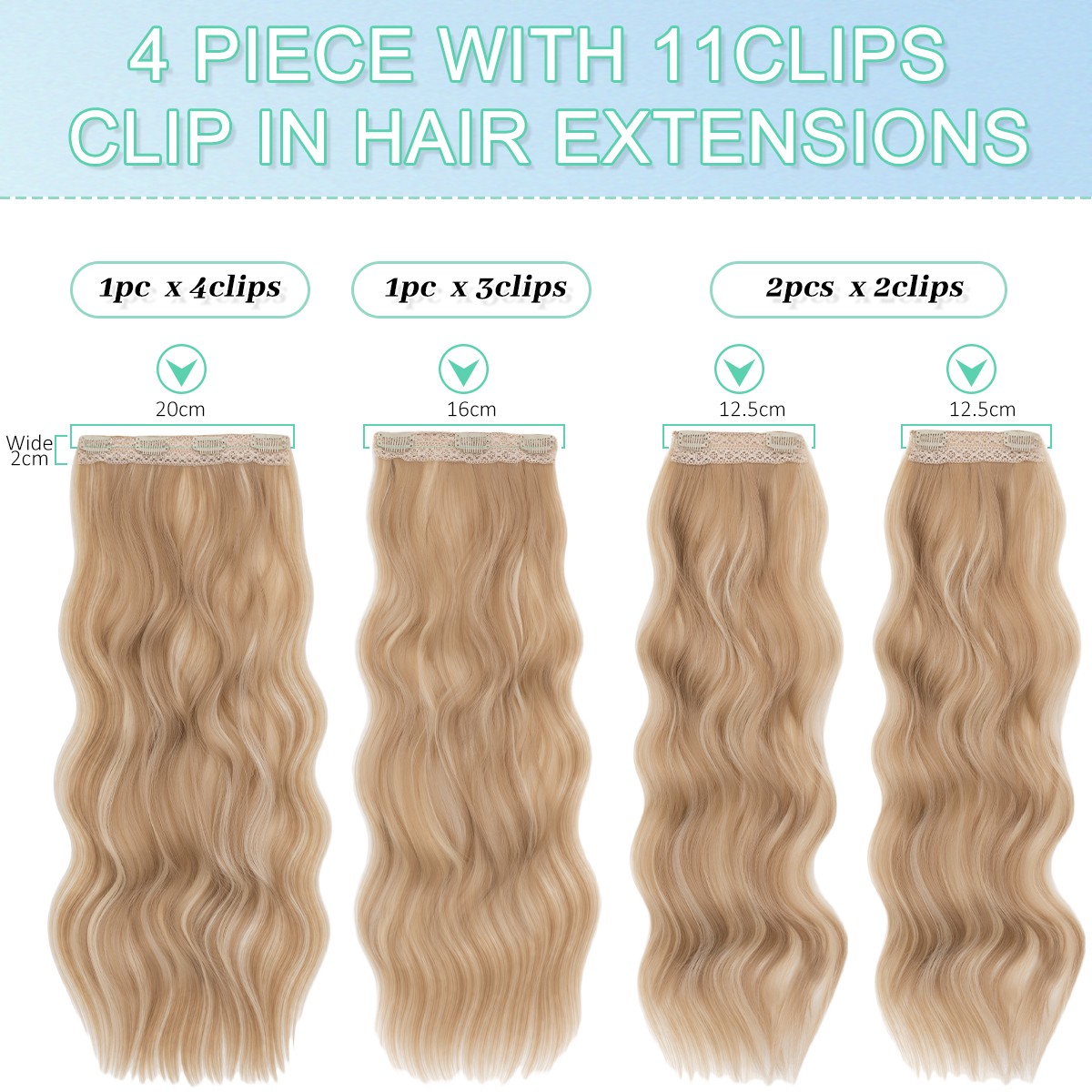20/24″ Clip in Hair Extensions 4 Pieces Long Wavy Synthetic Hairpieces Lace Weft