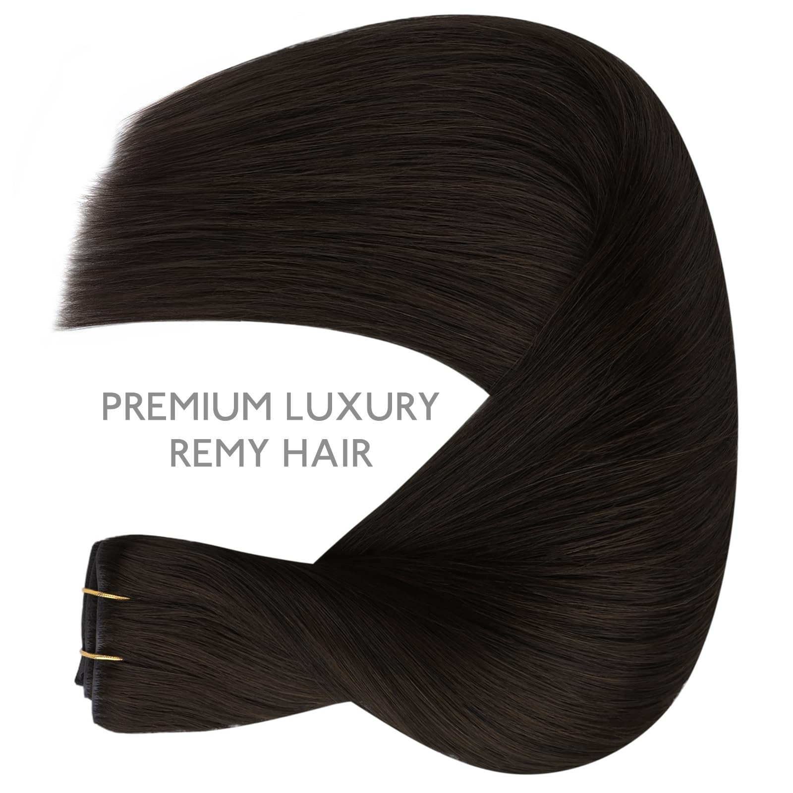 20″ 150g Dark Brown Clip-In Hair Extensions, Real Human Hair, Seamless PU Weft,