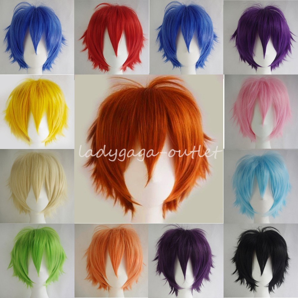UNISEX Male Female Straight Short Hair Wig Cosplay Full Wigs Brown Yellow Orange