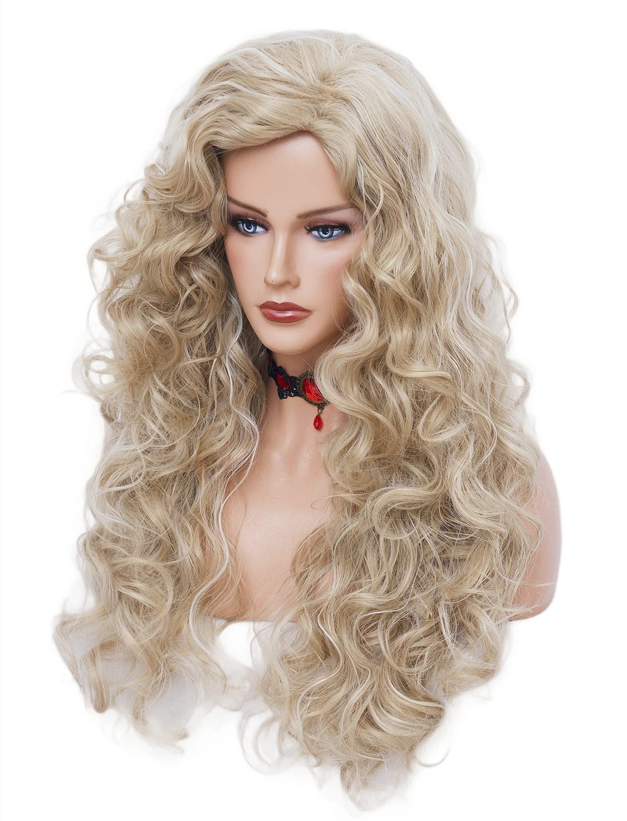 Long Wavy Wigs 28 Inches Natural Beige Mixed Blonde Synthetic Kinky Curly Hai…