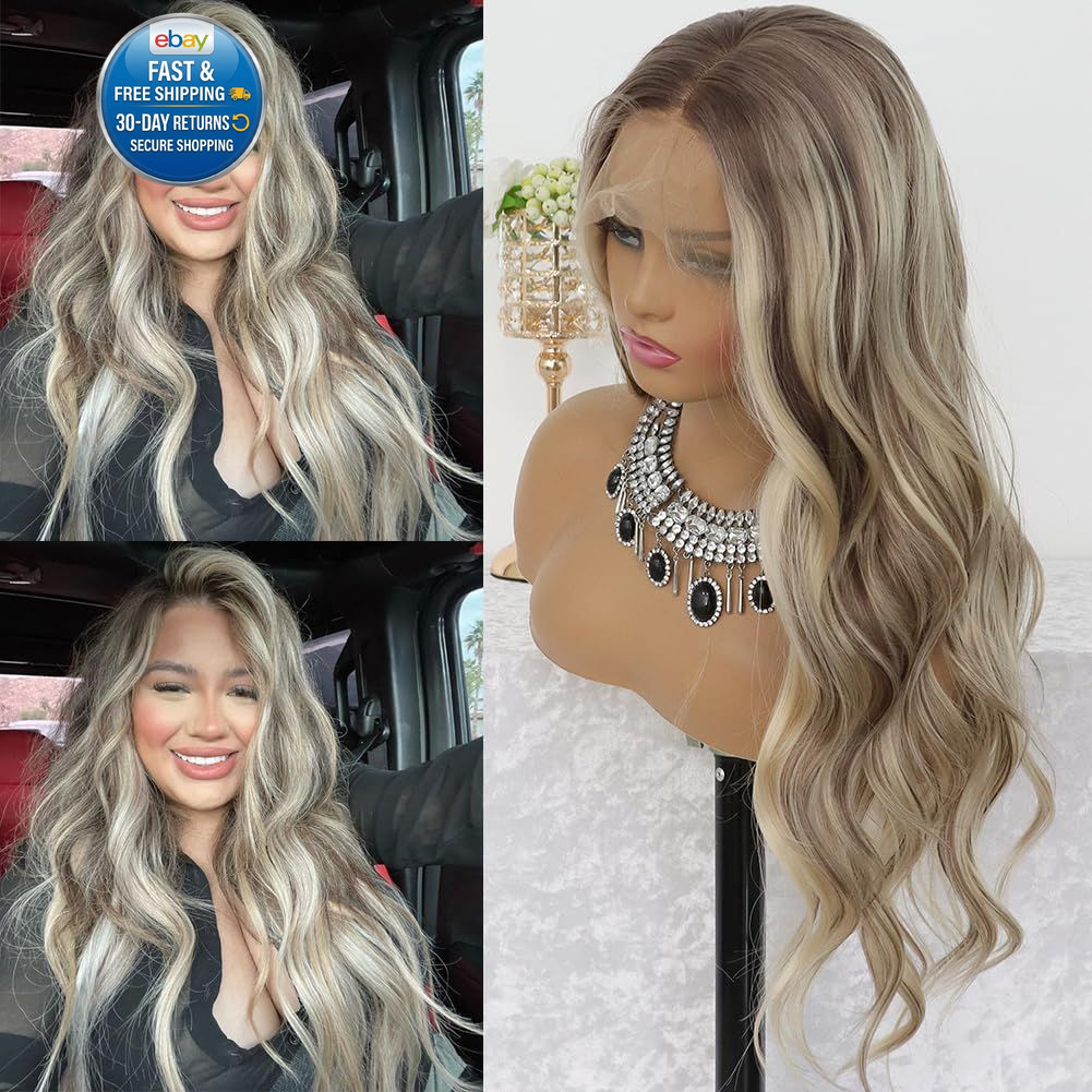 Highlight Ash Blonde Lace 150 Density, F22-Ash Wavy 24″