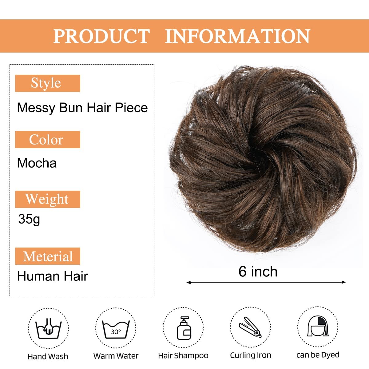 Cetiq Messy Bun Hair Piece100% Human Layered Wavy Curly Buns Dark Brown