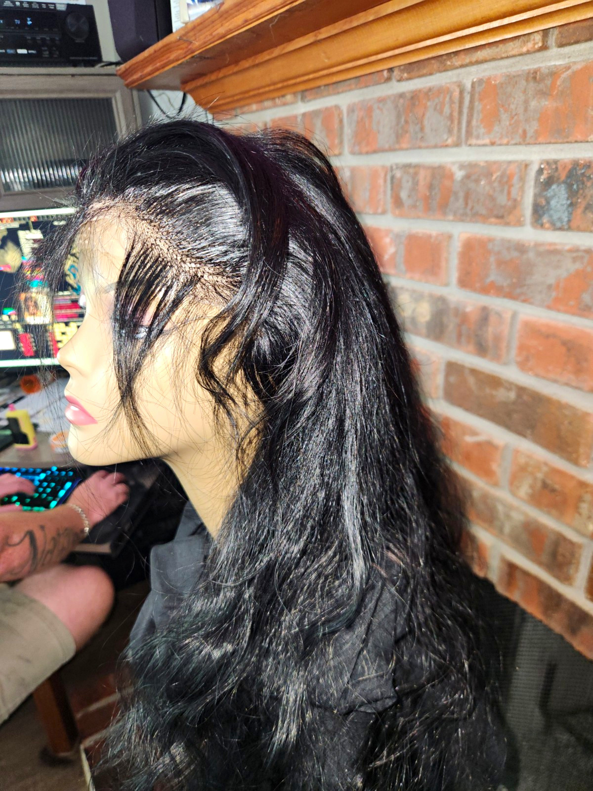 Pre-everything Black Lace Front Wig Middle Part Glue Attachment Women