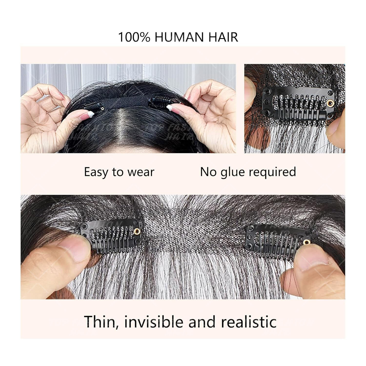 3D Wispy Bangs Fringe 100% Remy Human Hair Extensions Topper Clip in Hairpiece
