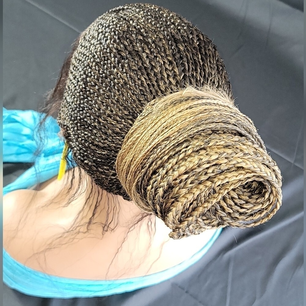 Braided Wig Full Lace 24″ 2/27 Ombre Micro Braids Glueless Ponytail w/ Baby Hair