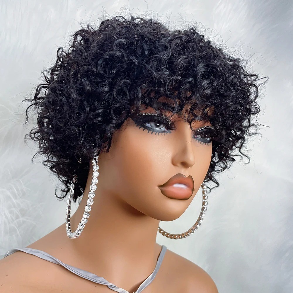 Pixie Cut Human Hair Wigs For Black Women Afro Rose Curly Funmi Glueless Wigs