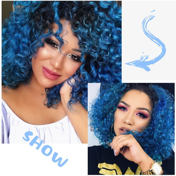Short Afro Curly Wigs for Black Women Synthetic Natural Ombre Blue Purple Red