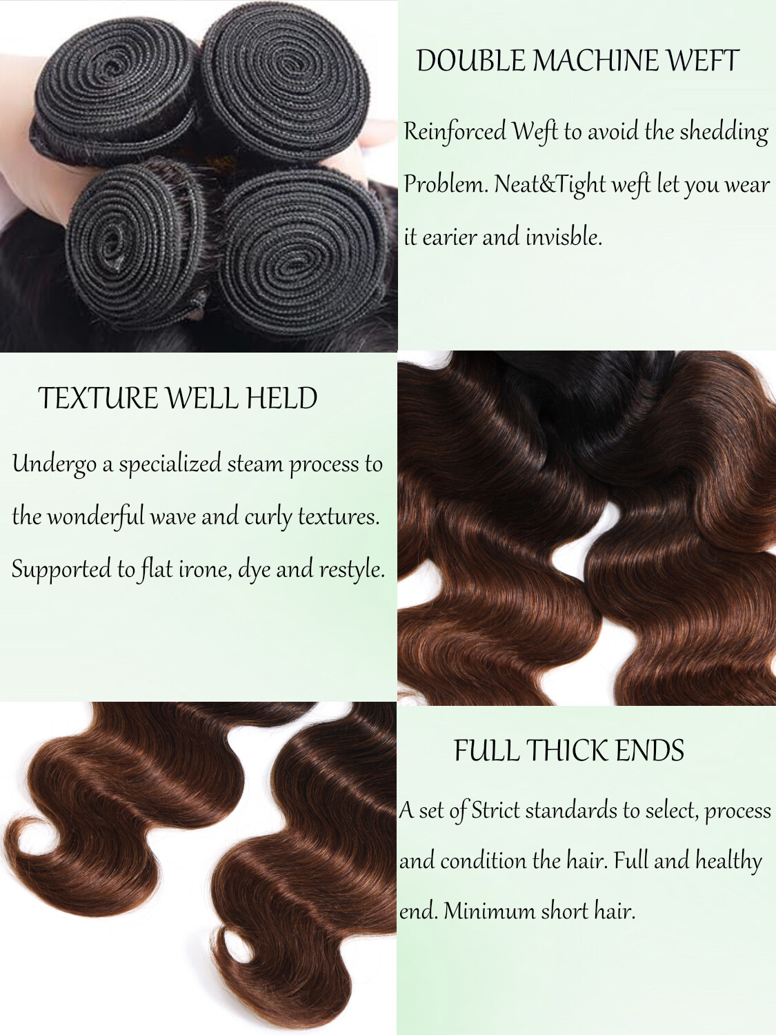 UNice Mongolian Ombre Chestnut Brown Body Wave 1/3 Bundles Human Hair Extensions