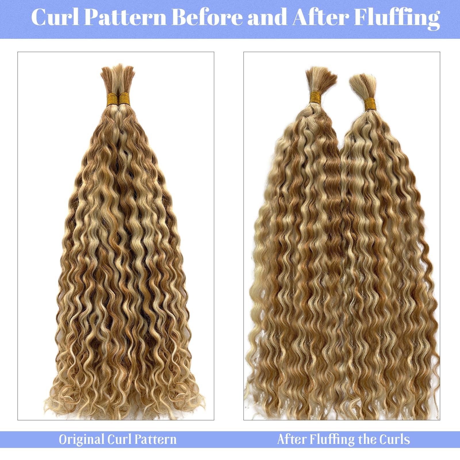 Long Curly Braiding Hair Highlights Deep Water Wave Bulk for Boho Braids #27/613