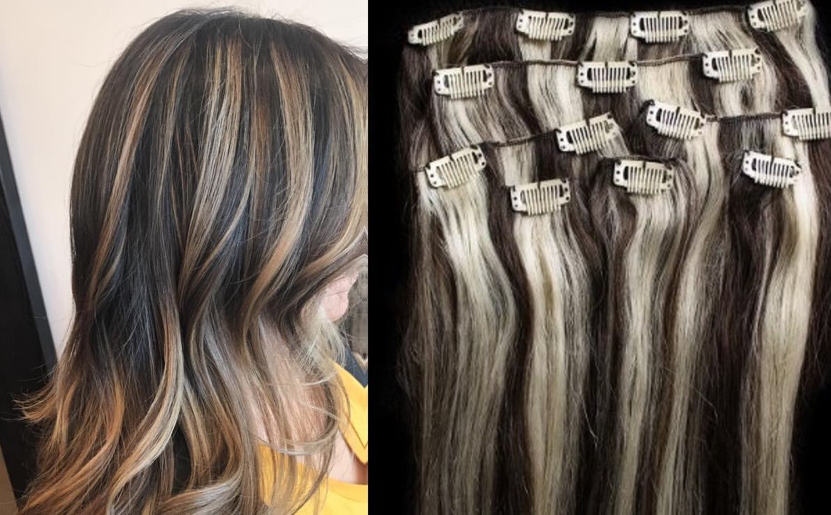 18″,20″,22″,24″ 100% Remy Human Highlighted Hair Extensions 7Pcs Clip in #2/613