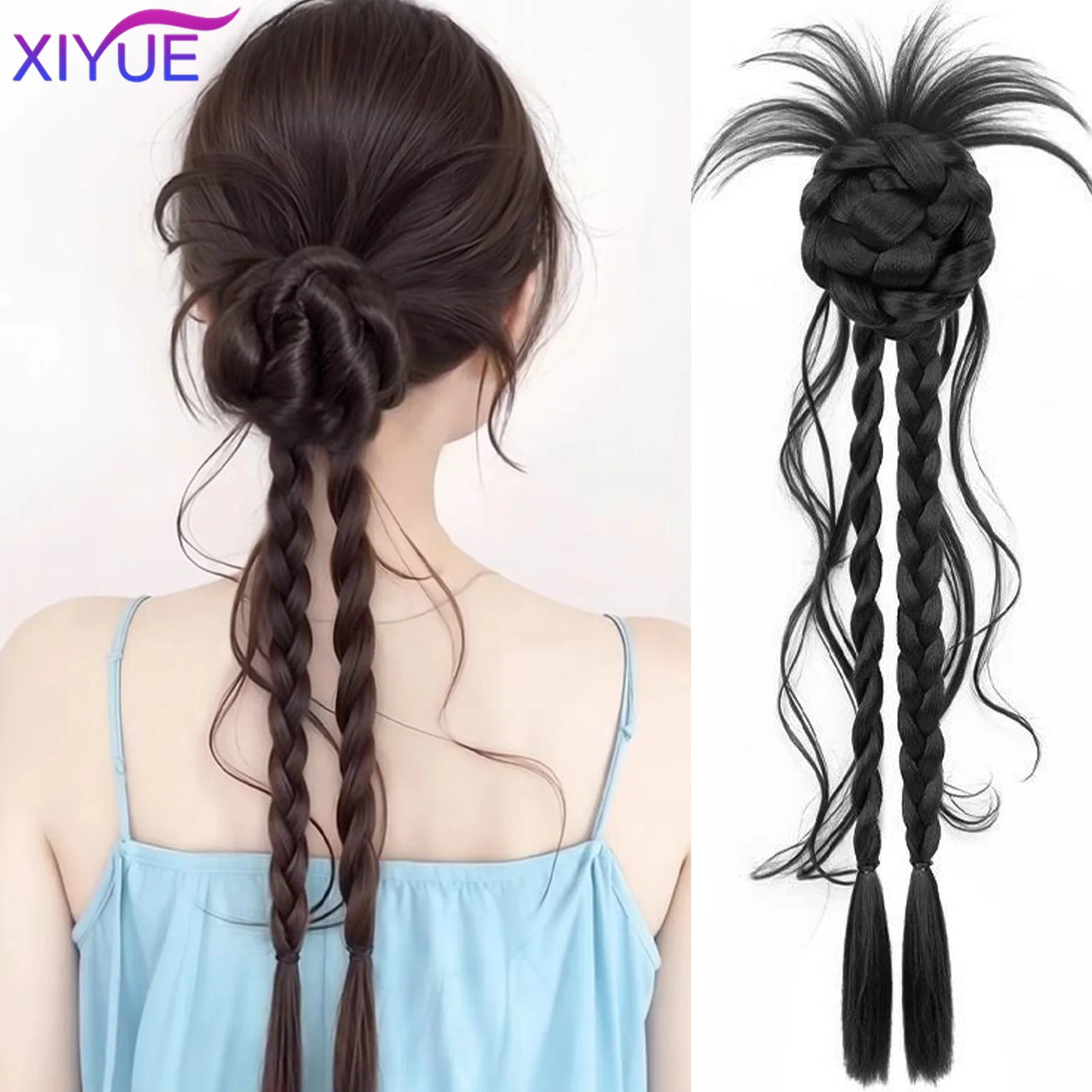 Natural Flower Bud Twist Braid Hair Claw Clip On Synthetic Hair Extensions For