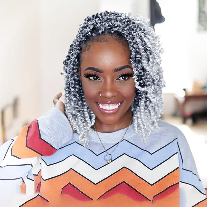 Passion Twist Crochet Hair 12Inch Grey Passion Twist Hair 8 Packs Pre-Twisted…