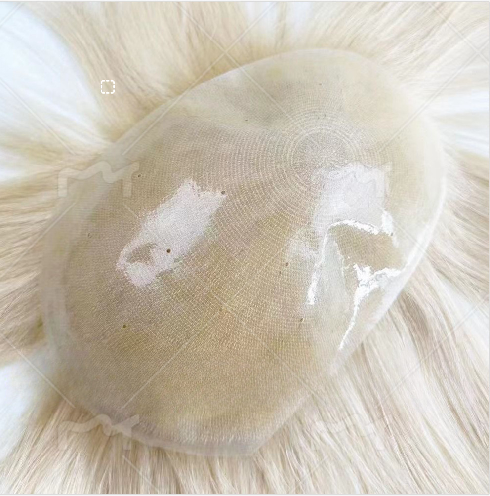 Mens Toupee Thin Pu Skin Hairpiece Virgin Human Hair System Replacement