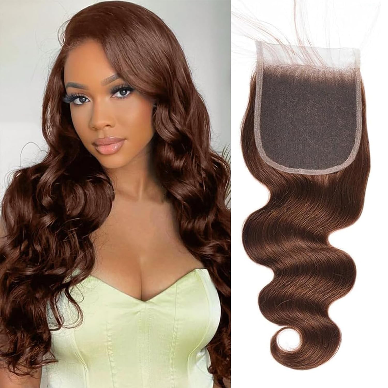 Isufer Chocolate Brown Lace Front Closure 4X4 Human Hair 20 Inch Body Wave
