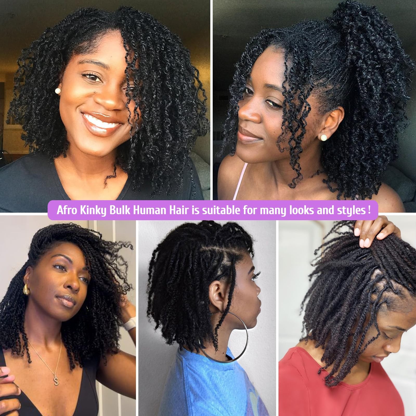 2 Packs Afro Kinky Bulk Human Hair 10 Inch 50g/Pack 100% Human Hair for Micro…