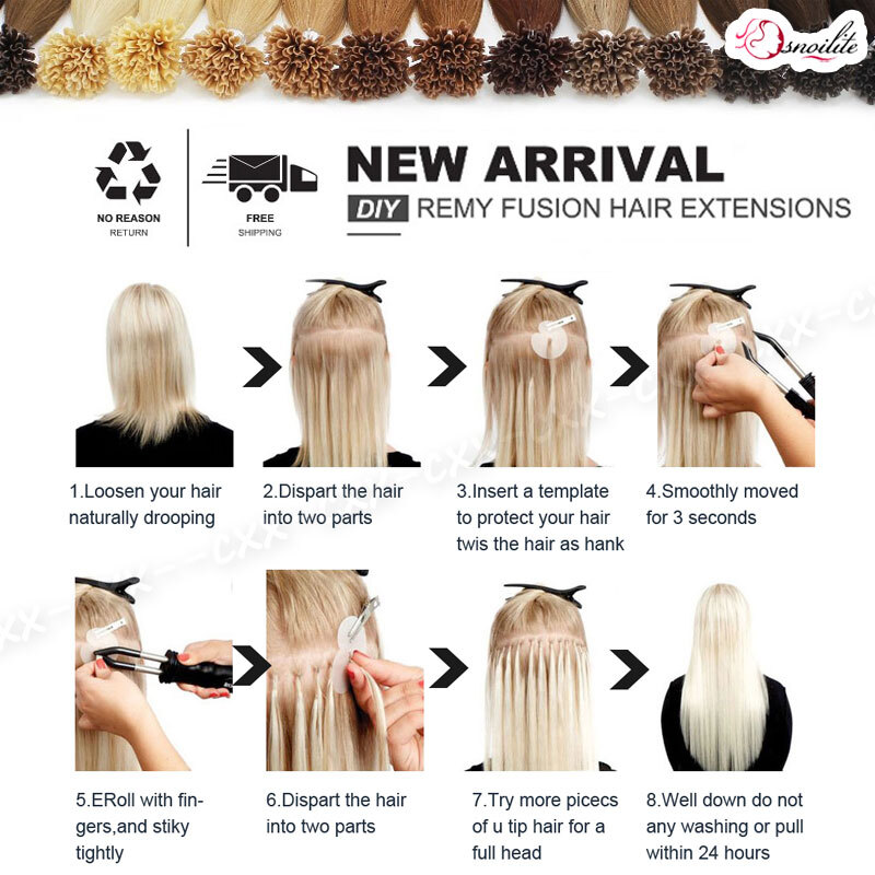 100G Pre Bonded Glue U Nail Tip Keratin Fusion Remy Human Hair Extensions 200PCS