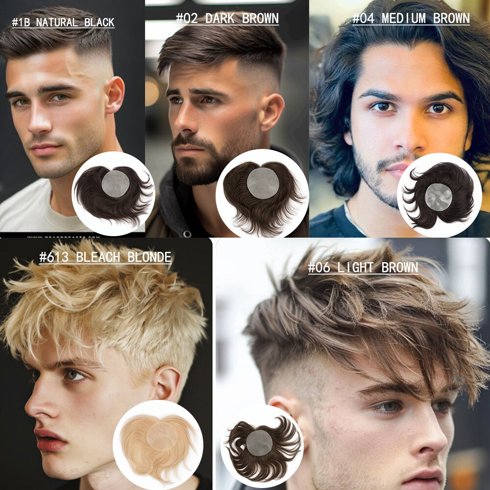 Men Frontal Hairline Temple Hair Patch Remy Human Hair Cover up Topper Bald Spot