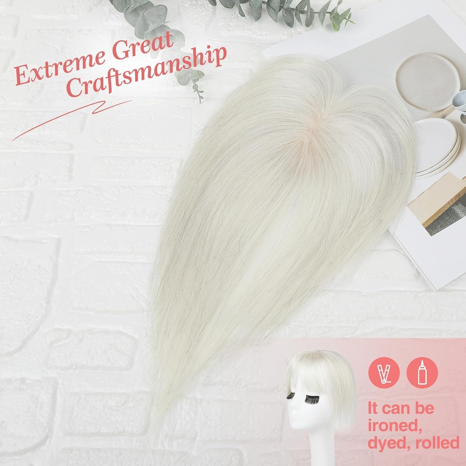 White with Black Strands 100% Human Hair Women Hair Topper