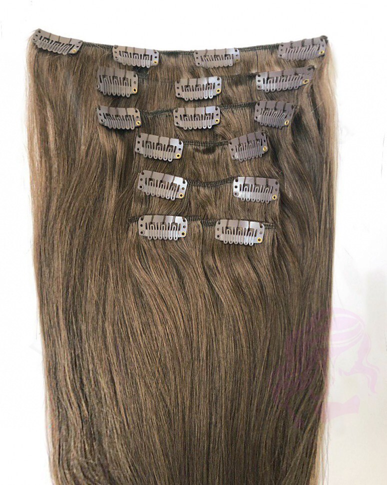 100% Natural Human Hair Extensions Clip In 15″ 7pcs 70g, Light Brown #06
