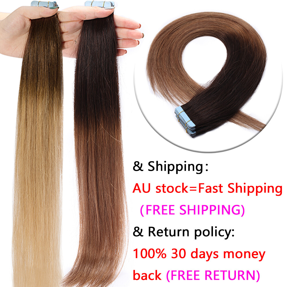 60PCS THICK Russian Tape In Remy Human Hair Extensions Skin Weft Full Head Ombre