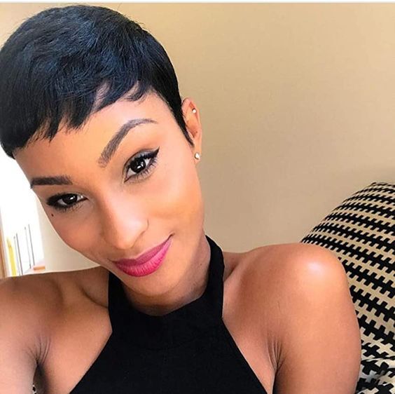 100% Human Hair Straight Short Pixie Cut Black Wig Machine Made Daily New