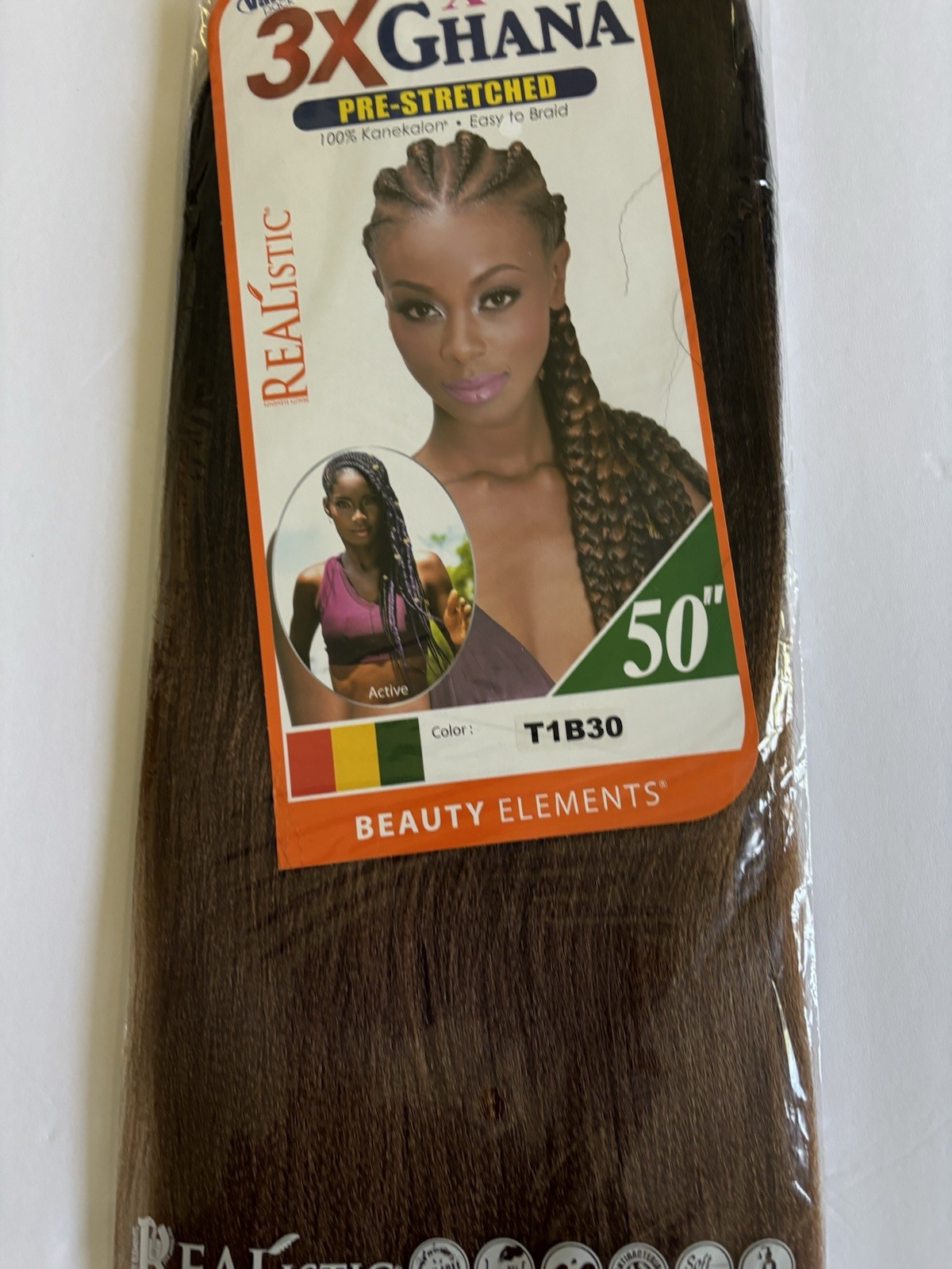 Realistic 50” 3X GHANA PRE STRETCHED Kanekalon 100% Color T1B30