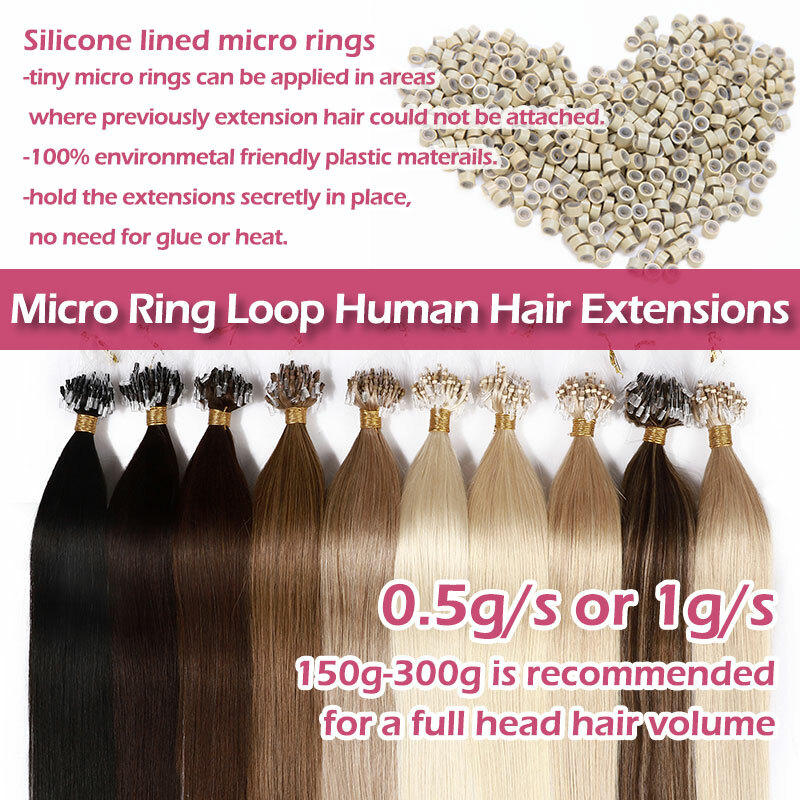 Brown 100% Human Hair Micro Ring Tip Loop Beads Remy Hair Extensions 1g/s Black
