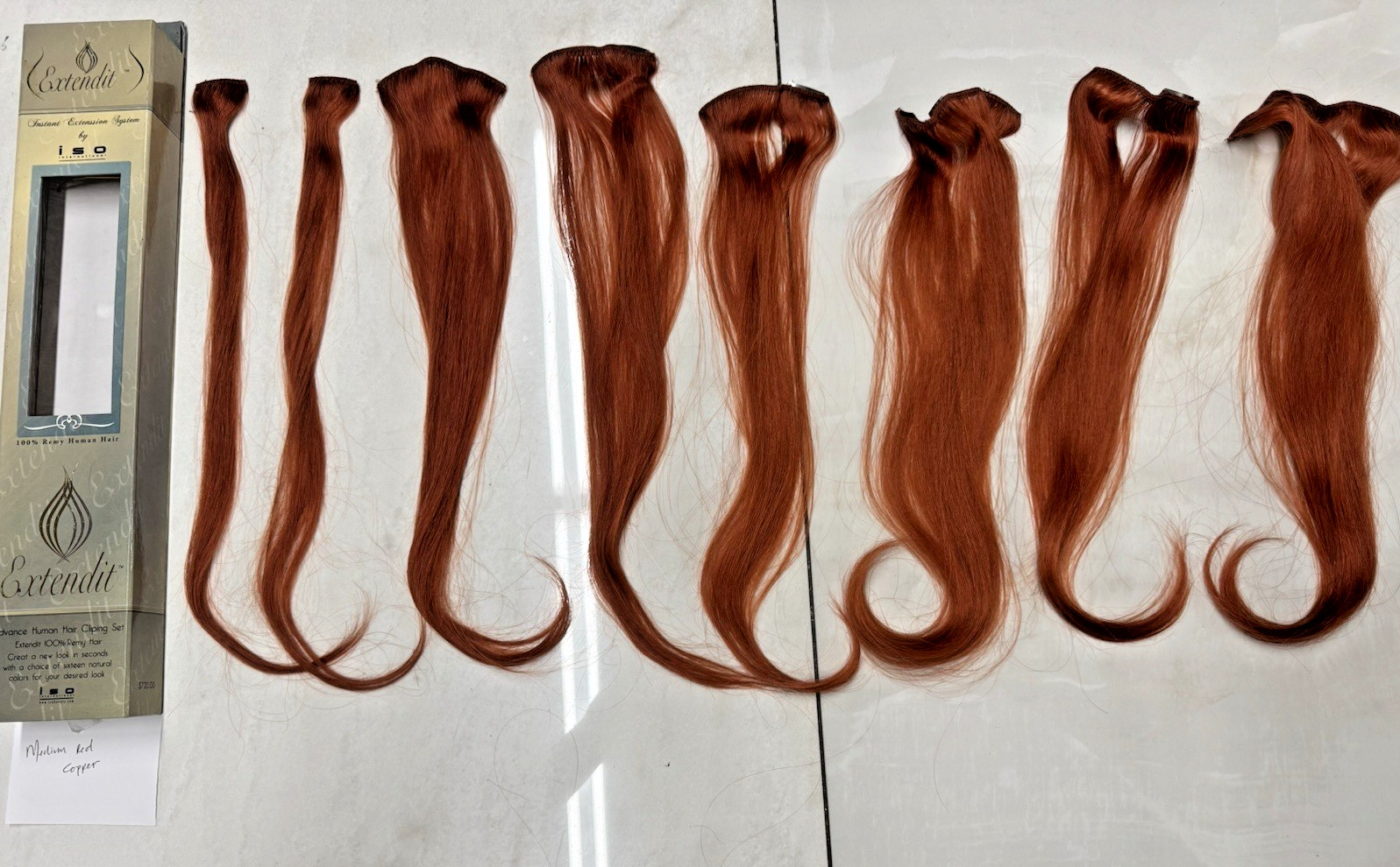 Human Hair 100% Pure Remy 7 Piece Hair Extensions, Med Red Copper 20 inches