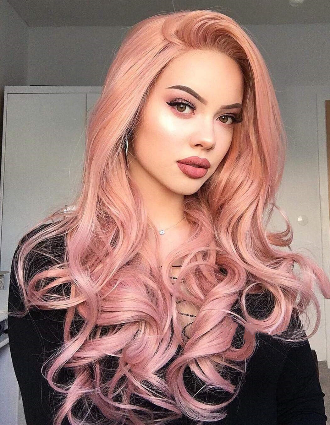 Pink Rose Gold Synthetic Hair Lace Front Wigs Fluffy Natural Wave Heat Resistant