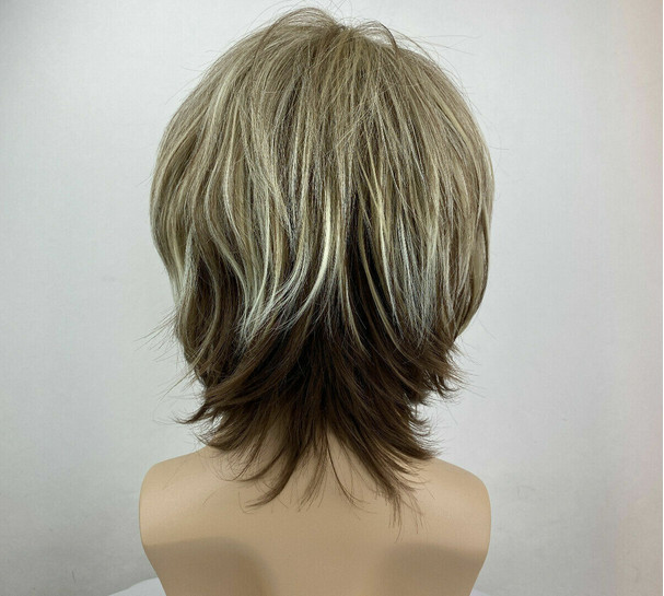 NEW Men Wig Light Blonde Mix Toupee Short Natural Capless Hair wigs+wig cap