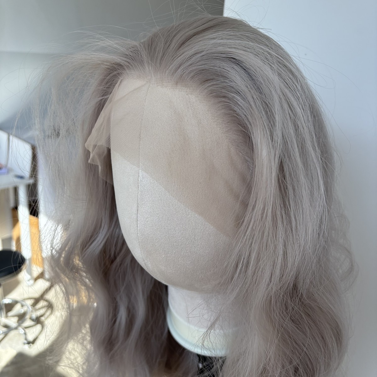 HD T Lace Front Wig Women Layered Silver grey Long Wavy Synthetic Hair