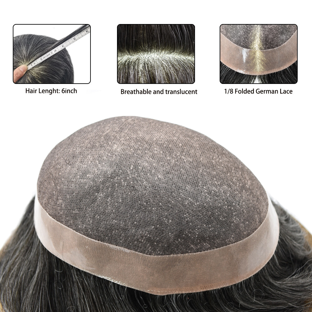 Fine Mono Mens Toupee Poly PU Around Hairpieces Black Brown 100% Human Hair Wigs