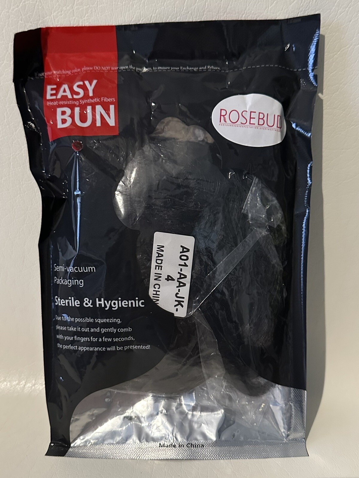 RoseBud- Messy Bun Hairpiece – Heat Resistant Synthetic Fibers -Dark Brown/Black