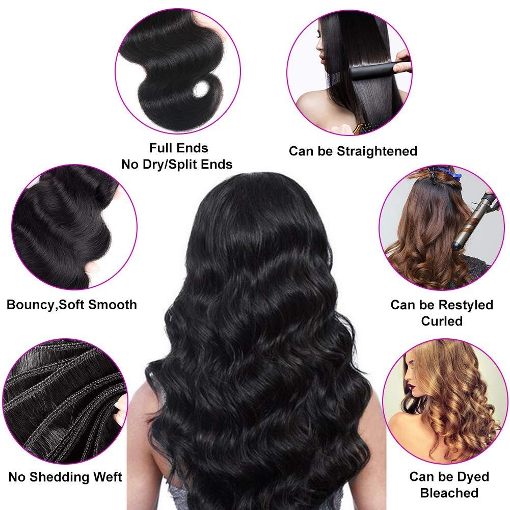 Flady Body Wave Bundles Closure For Black Women 100 Unprocessed Brazilian Body