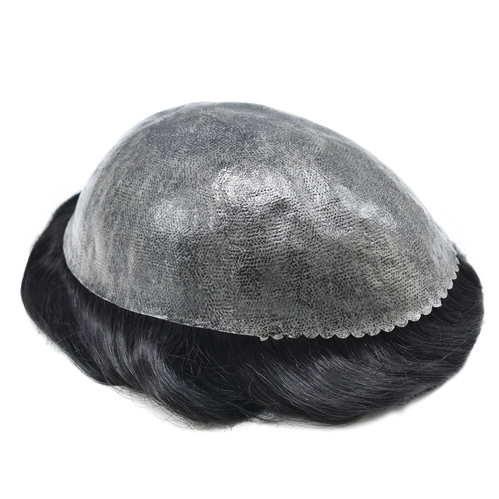 Mens Toupee Human Hair System Replacement Injected Poly Skin Pu Unit Wig for Men