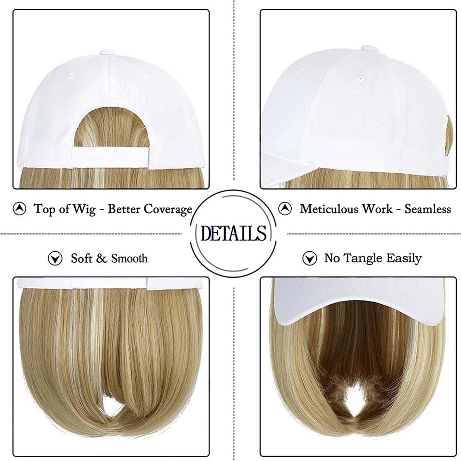 Woman Baseball Cap with Hair Extensions Straight Short Bob Hairstyle Adjustab…