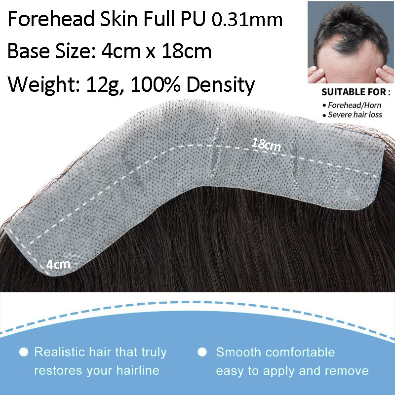 Men Toupee Thin Skin PU 100% Remy Human Hair Frontal Receding Hairline Hairpiece