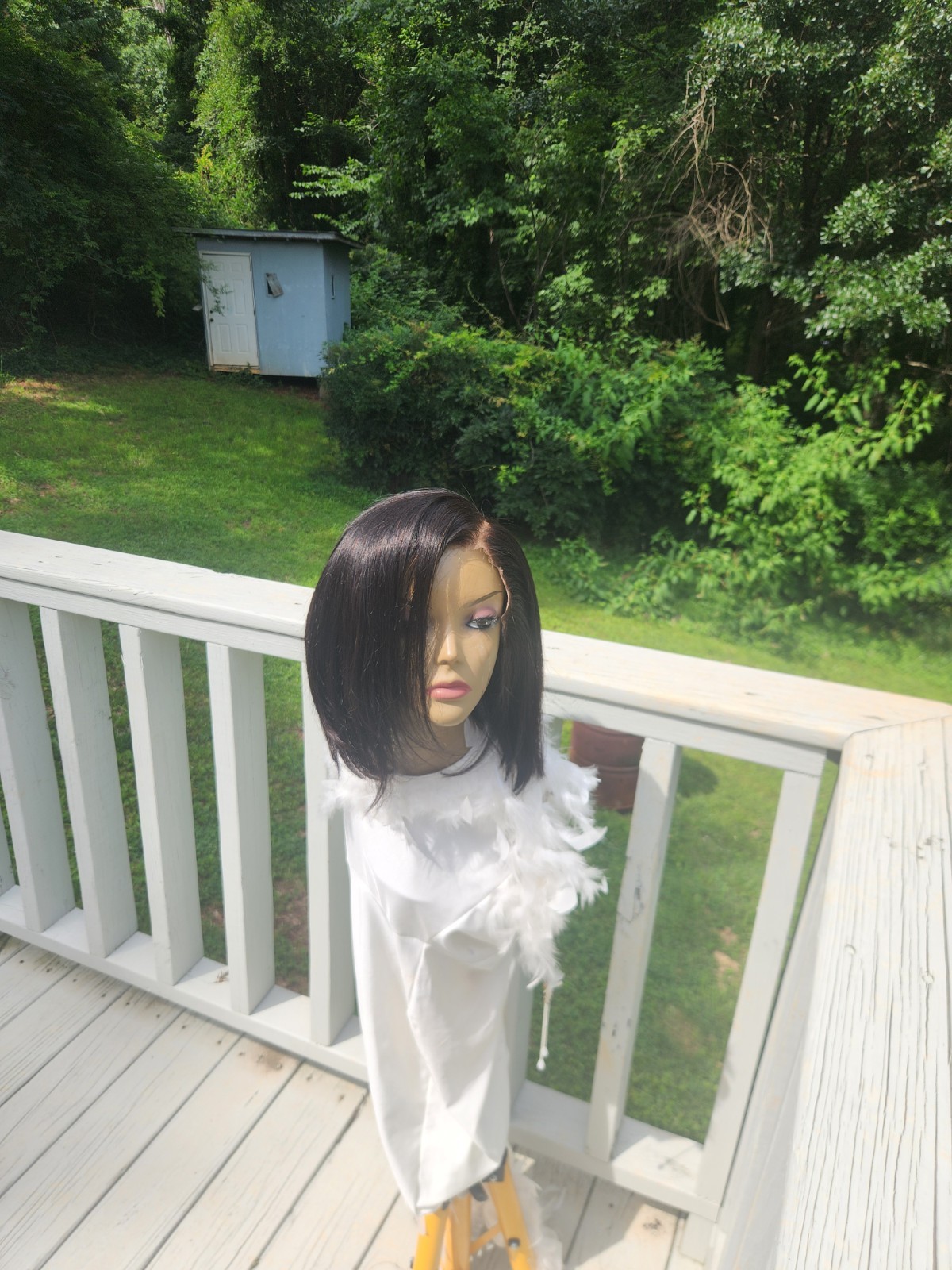 LUVME Glueless Lace Front Human Hair Bob Wig Straight Black/Blonde C-Part
