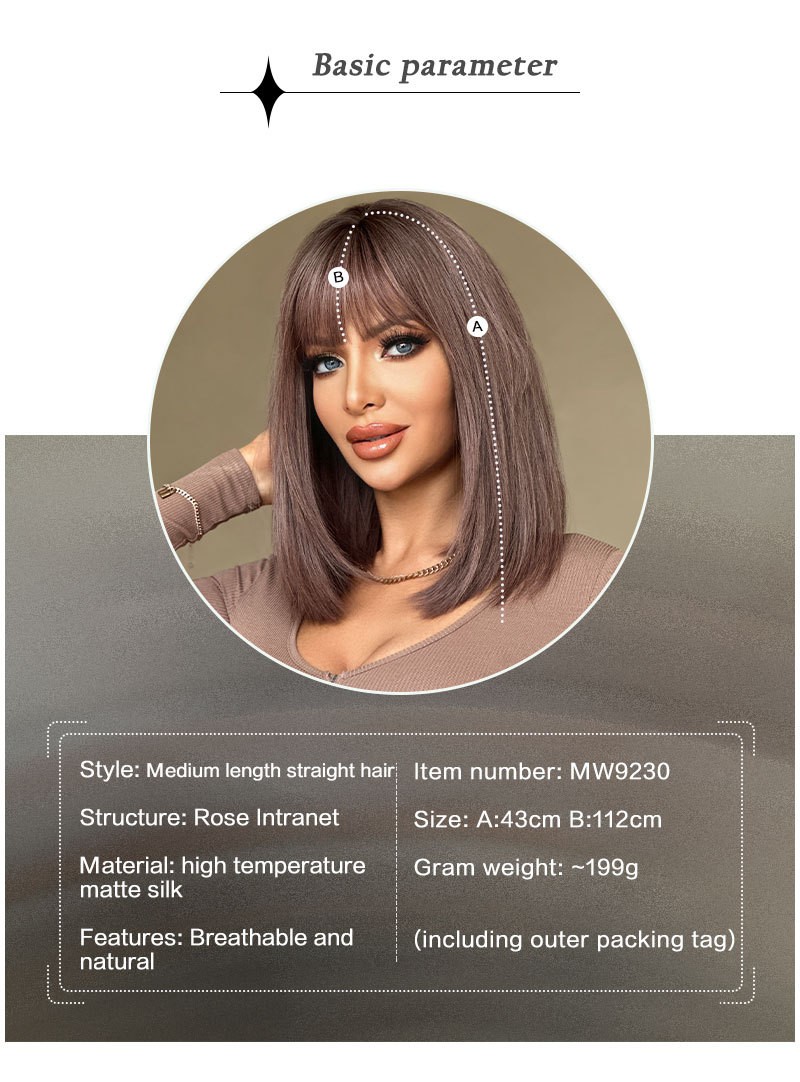 Pink Purple Straight Wig with Bangs Heat-Resistant Layered Synthetic Hair 17″
