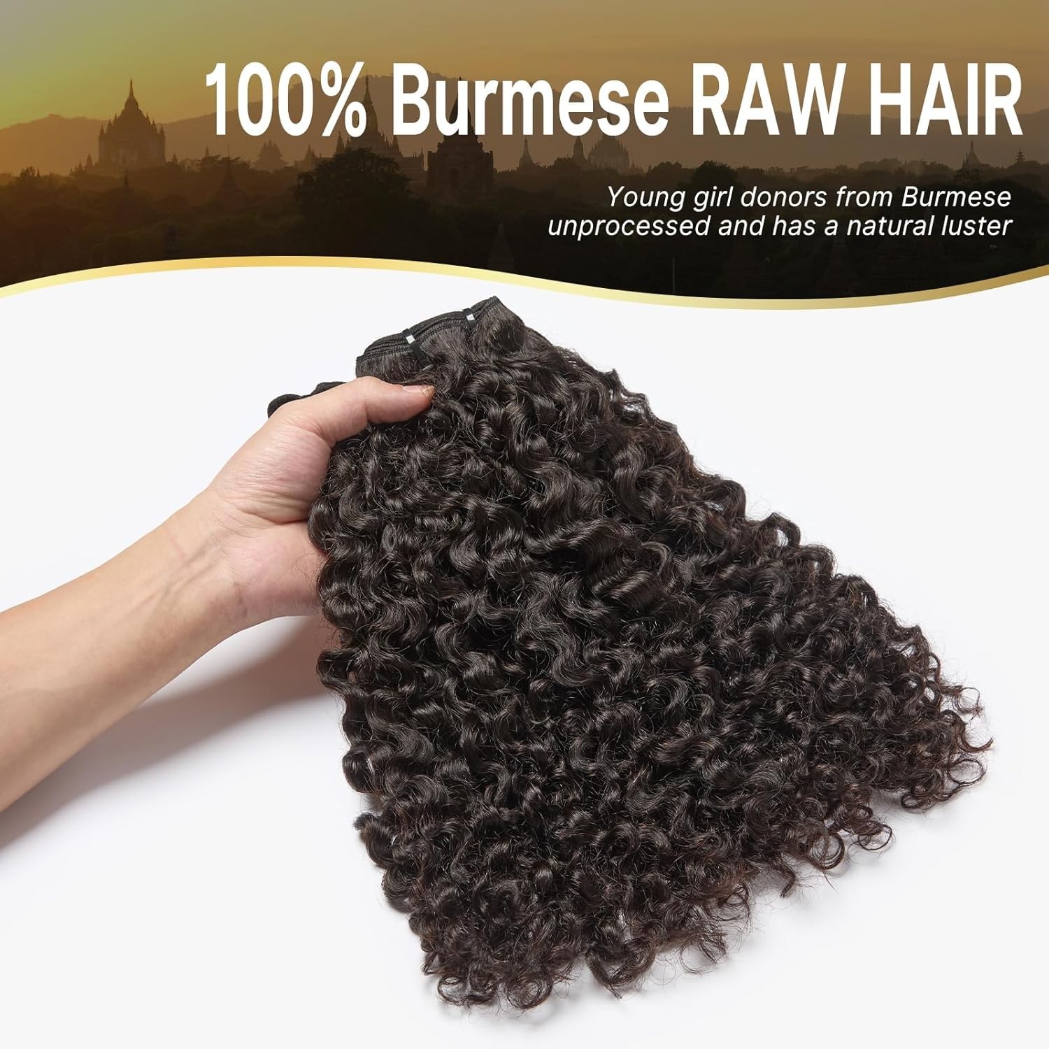 Burmese Curly Human Hair Bundles #1B Natural Color