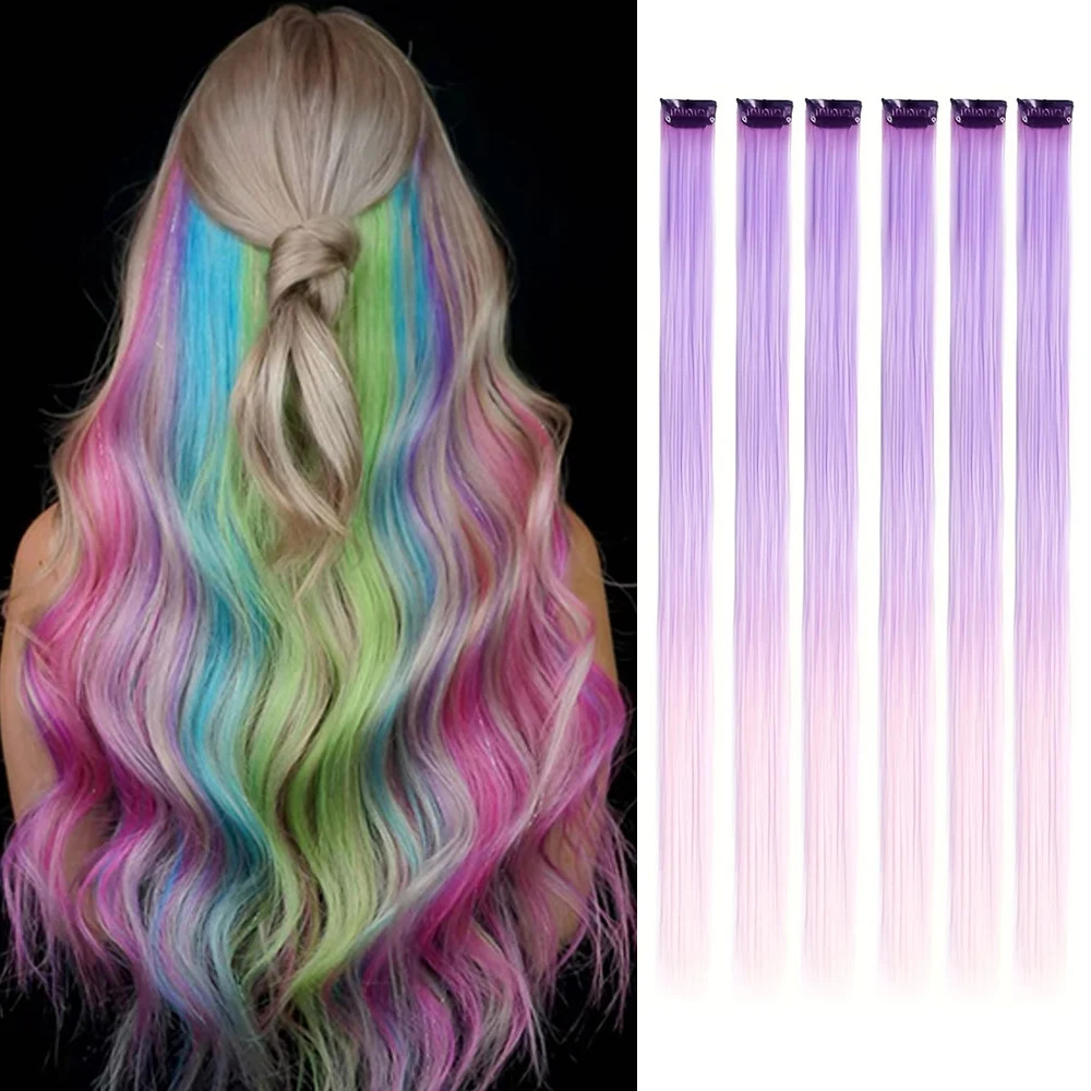 22 Inch Clip in Synthetic Hair Extensions Colored Straight Hairpieces Royal Blue
