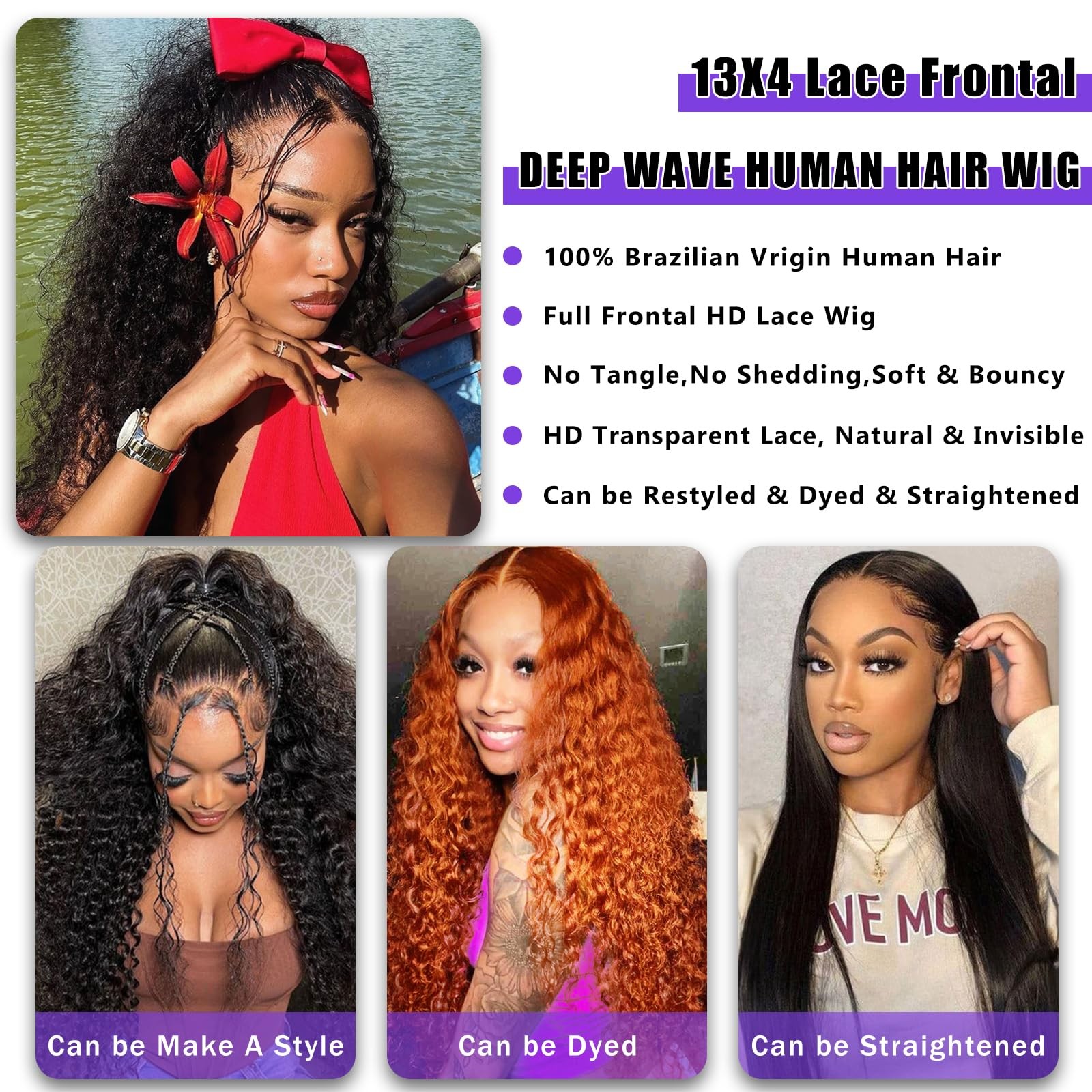 Soez 28 Inch Deep Wave Lace Front Wigs Human Hair 13X4 Hd Lace Front Wigs Human