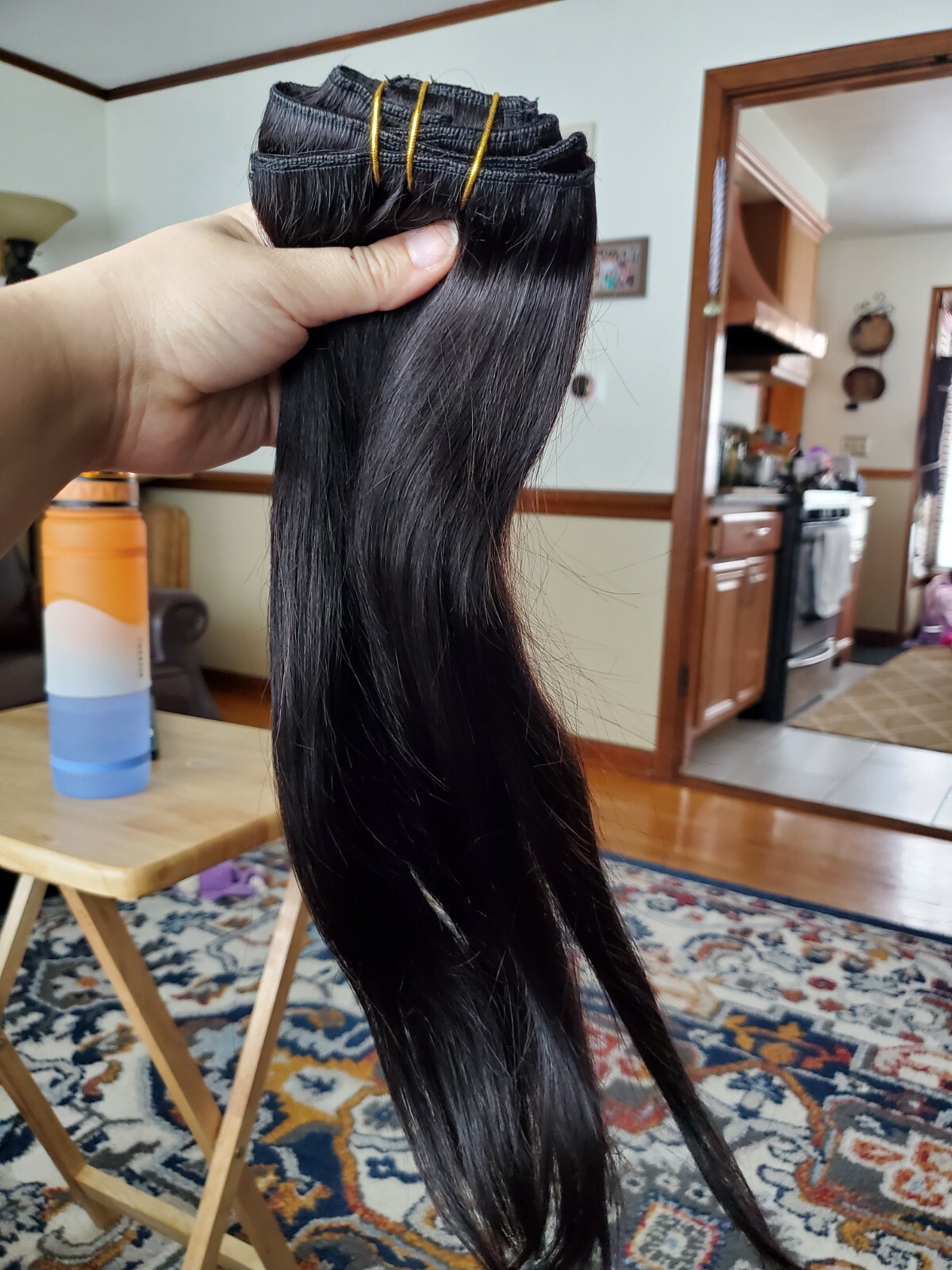 #1B Natural Black Clip in Hair Extensions Real Human Hair, 16 Inch 120g
