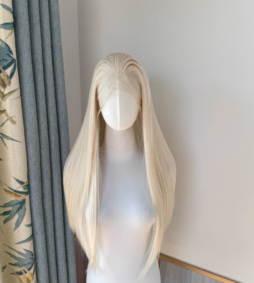 13×4 Lace Front Wig Human Hair Blend Heat Ok for Women Blonde Straight Wigs 26In