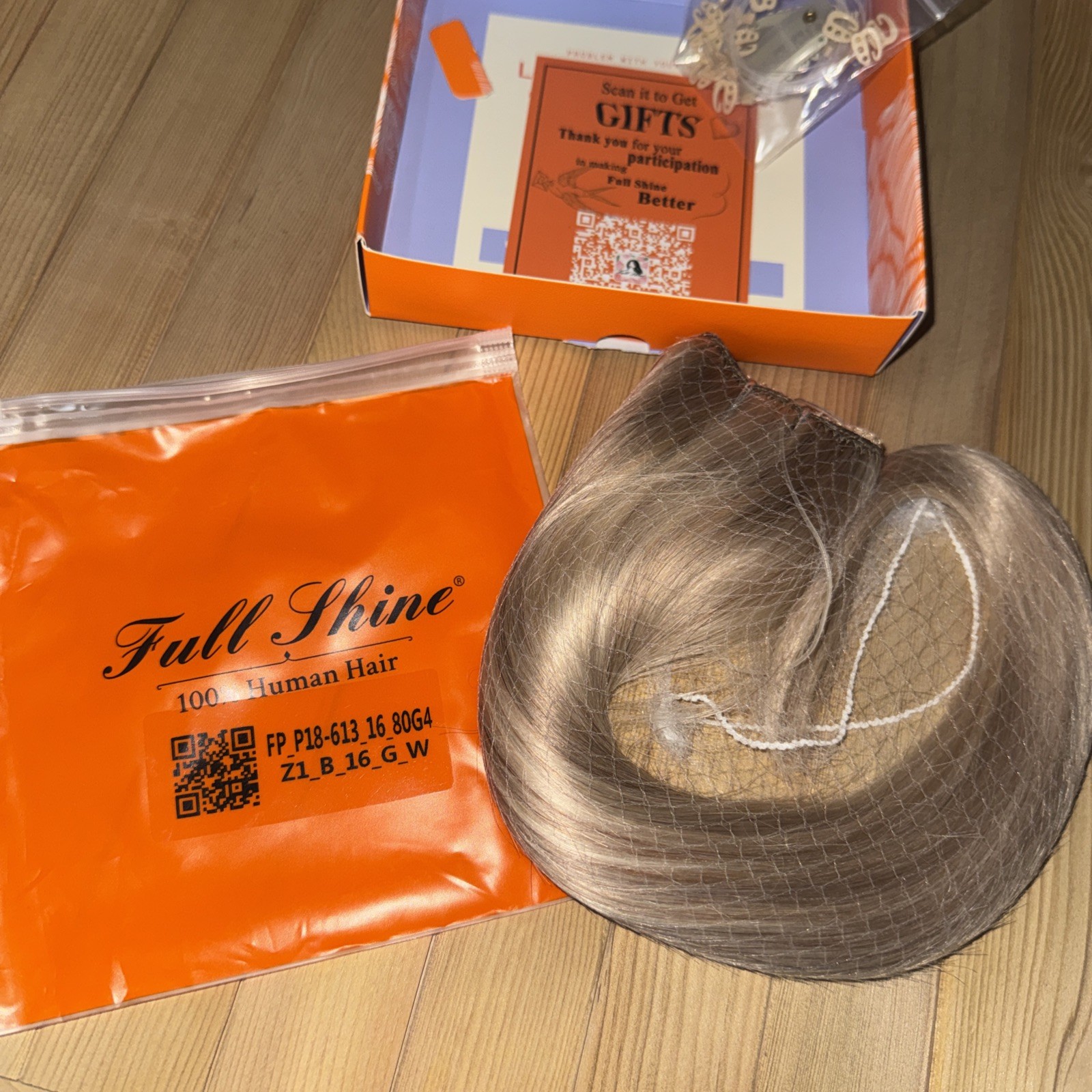 Full Shine Human Hair Extension 16” Brand New In Original Box. Never removed net