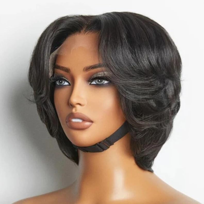SisBroSis 4×4 Pixie Cut Lace Frontal Human Hair Wigs for Women 4×4 Middle Part L