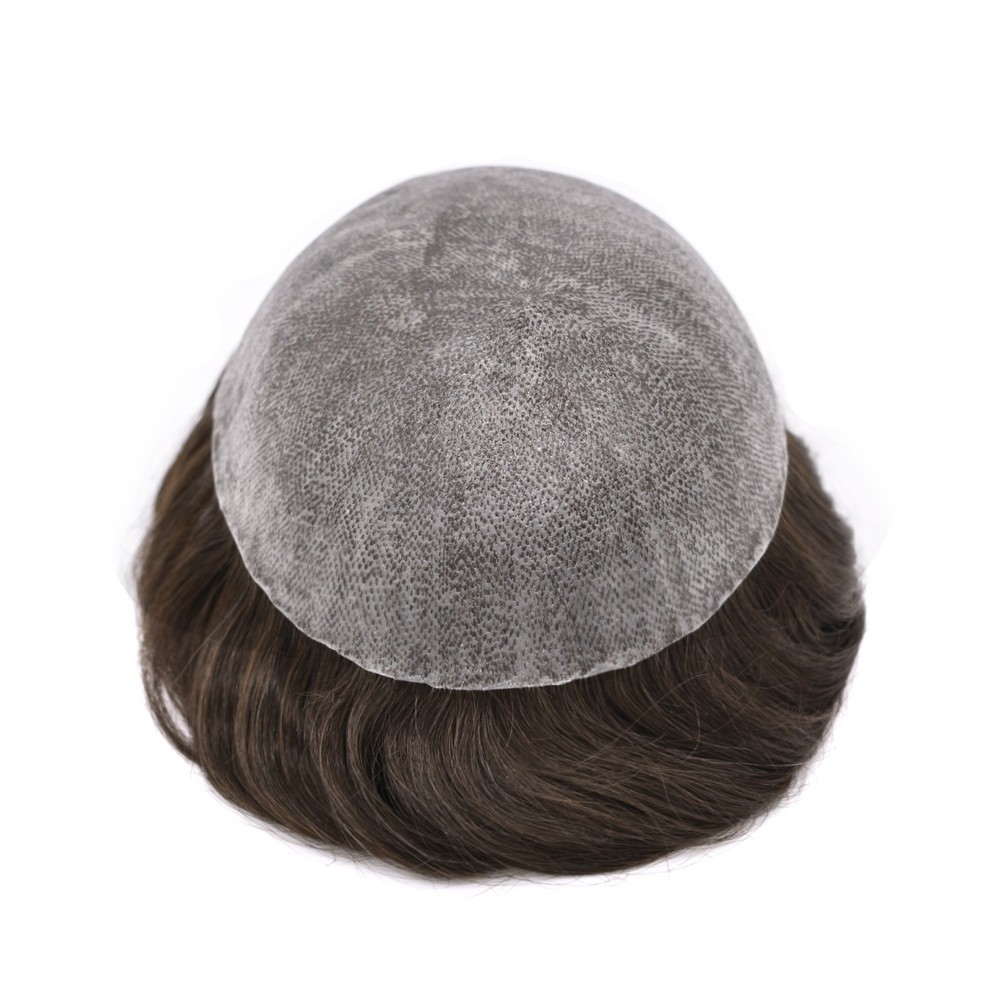USMens Hair Replacement System Full Poly Thin Skin Toupee Units Human Hair Piece