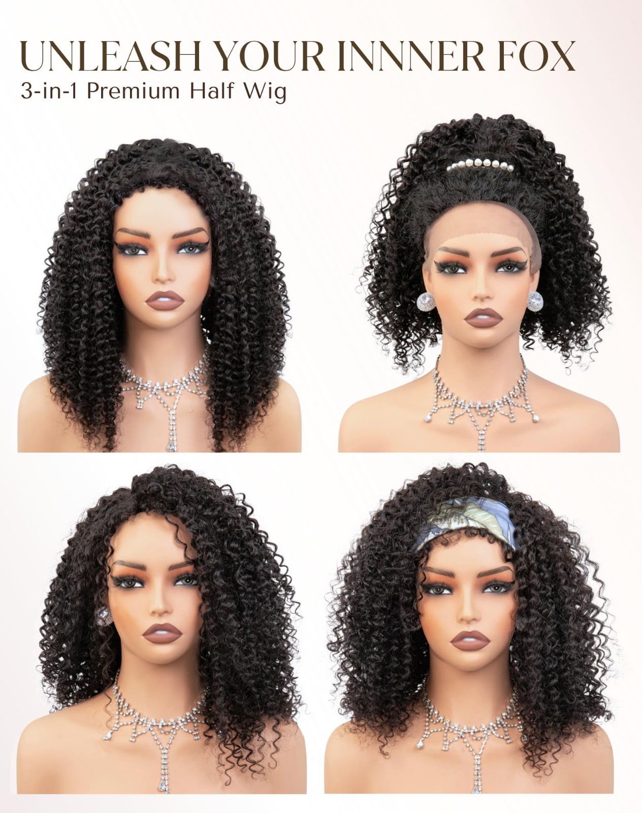 Kinky Curly Half Wig 100% Remy Human Hair | Glueless Flip Over Drawstring 3-in-1