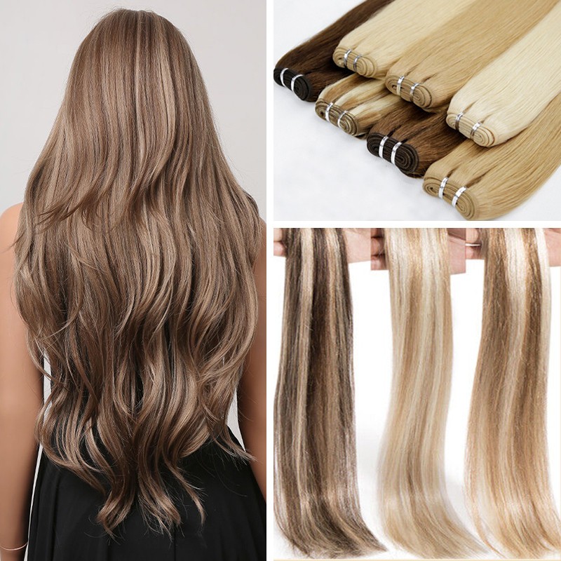 100g Thick Bundle Weft Hair Extenisons Remy Human Hair Double Weft Weave Blonde